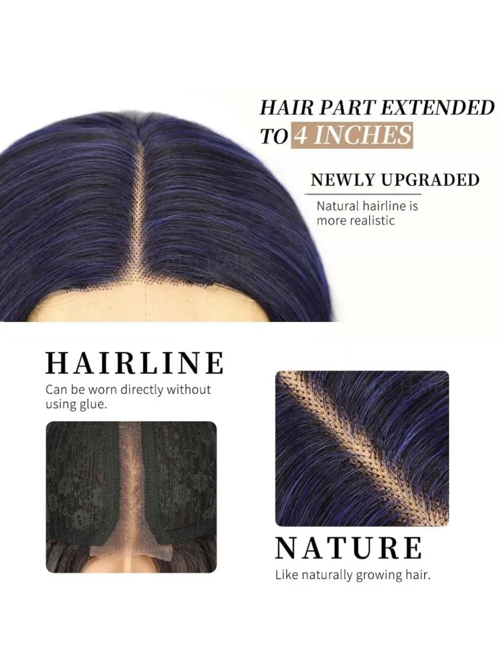 Women's Dark Blue Lace Hairline 26 Inch Synthetic Heat Resistant Wavy Wigs